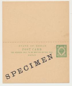 MALAYA -KEDAH 1912, 1c SPECIMEN REPLY PAID CARD,UNUSED H&G3 (SEE BELOW