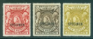 SG 95-97 British East Africa 1897-1903. 4r,5r & 10r. Overprinted specimen