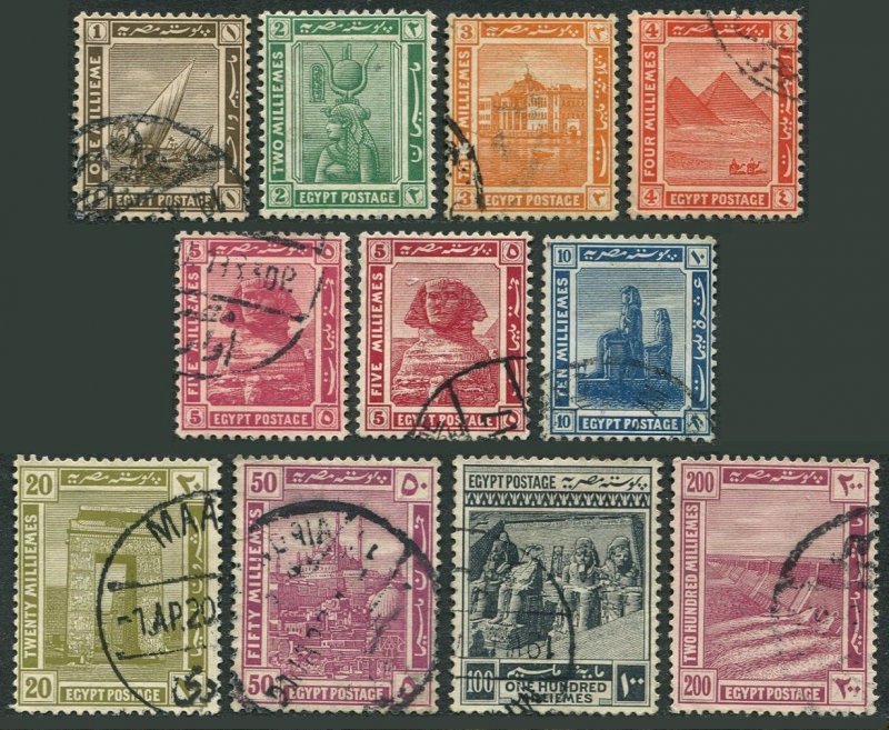 Egypt 50-59, used. Mi 44-53. Landmarks 1914. Boats on Nile, Cleopatra, Sphinx, 