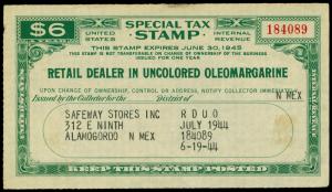 U.S. REV. STAX -RET. DEALER IN UNCOL. OLEO. FYE 1945  Used (ID # 61850)- L