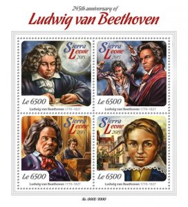 SIERRA LEONE - 2015 - Ludwig van Beethoven - Perf 4v Sheet - Mint Never Hinged