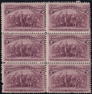 #231 Mint NH, Fine+, Block of 6, broken frame line, pulled perfs at LL (CV $2...