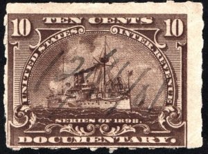 R168p 10¢ Documentary Stamp: Hyphen Hole Perf 7 (1898) Used