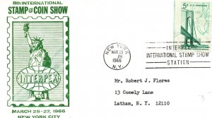 8th INTERNATIONAL STAMP & COIN SHOW INTERPEX '66 CACHET AND SPECIAL CANCEL 1966