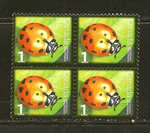 Canada Lady Bug 1 Cent Issue Block of 4 MNH