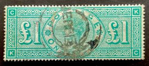 GB QV 1891 £1 GREEN SG212 FINE USED HIGH C.V£800++ 