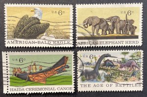 US #1387-1390 Used F/VF 6c Bald Eagle / Elephant / Canoe / Reptiles 1970 [R939]