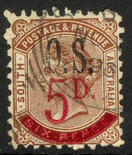 SOUTH AUSTRALIA 1891-95 QV 5d on 6d OFFICIAL Sc O59 Used