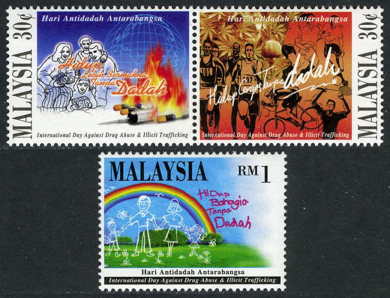 Malaysia 587-588a pair,589, MNH. Intl. Day against Drug Abuse, 1996