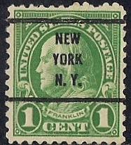 632 1 cent Franklin, Green Precancel Stamp used VF