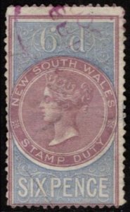 1866 New South Wales Revenue 6 Pence Queen Victoria Stamp Duty Used