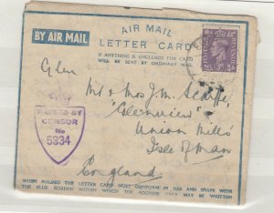 Egypt 1945 Censor Air Letter To Isle Of Man Postal History JK3473