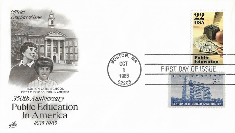 1985 FDC, #2159, 22c Public Education, Art Craft - combo