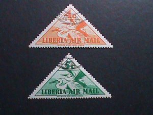 ​LIBERIA 1938  85 YEARS OLD- TRANAGLE-AIRMAIL-WHITE CRANE BIRDS CTO VERY FINE
