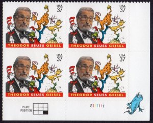 Scott #3835 Dr. Seuss (Cat In the Hat) Plate Block of 4 Stamps - MNH