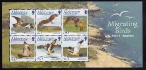 Alderney 2002 MNH Sc #190a Souvenir sheet of 6 Migrating Birds - Raptors