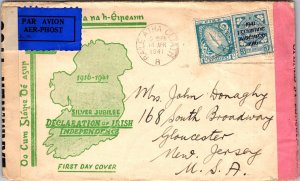 1941 Dublin Ireland Independence Silver Jubilee FDC Airmail To New Jersey NJ USA