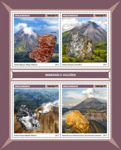 MOZAMBIQUE - 2017 - Minerals and Volcanoes - Perf 4v Sheet - Mint Never Hinged