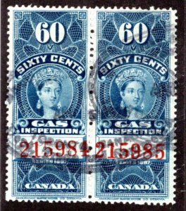 van Dam FG20, 60c, used, pair, 1897 Victoria, Red Control Numbers, Canada