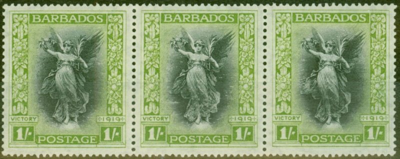 Barbados 1920 1s Black & Brt Green SG209 V.F MNH & MM Strip of 3