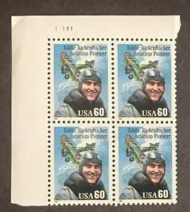Airmail Eddie Rickenbacker Plate Block MNH(4) 60c Scott #2998 WW1 Flying Ace