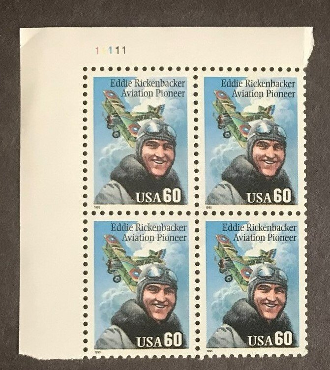 Airmail Eddie Rickenbacker Plate Block MNH(4) 60c Scott #2998 WW1 Flying Ace