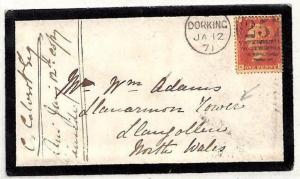 RR70 GB WALES 1871 Dorking Cover LLANARMON TOWER Llangollen {samwells-covers}