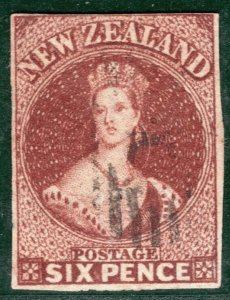 NEW ZEALAND QV Classic Chalon SG.43 6d Red-Brown CLEAR PROFILE Cat £150+ BBLUE44