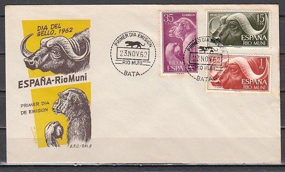 Rio Muni, Scott cat. 19-21. Wild Animals issue on a First day cover.