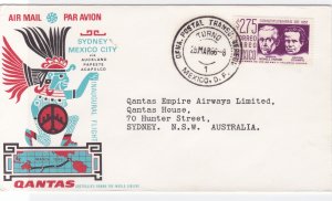 qantas 1966 sydney australia mexico  air mail stamps  flight cover ref r15417