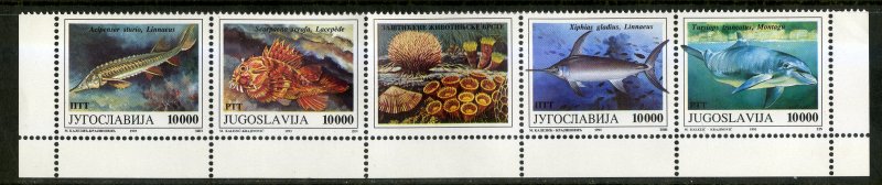 YUGOSLAVIA 2197  MNH STRIP OF 5 SCV $8.00 BIN $4.00 MARINE LIFE