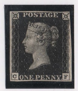 GB 1840 1d black plate 6 CF fine mint 4 close-good margins, natural inclusion