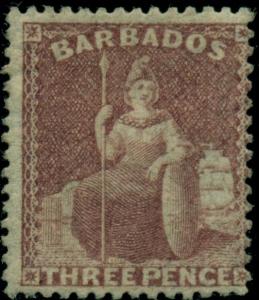 BARBADOS #38 3p claret, wmk small star, og, LH, Scott $375.00