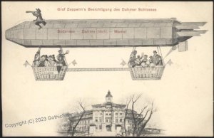 Germany 1909 Pioneer Dahme Castle Memel Zeppelin Dirigible Airship Postc G110854