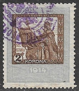 HUNGARY 1914 2k St Stephen General Duty Revenue Wmk Lorraine Cross BFT.362 Used