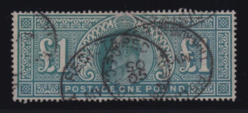 Great Britain S.G. 266 (1902) £1 dull blue green King Edward VII VF Used