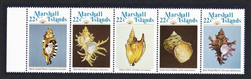 Marshall Is. Sea Shells 1st series strip of 5v with margin SG#41-45 SC#69a