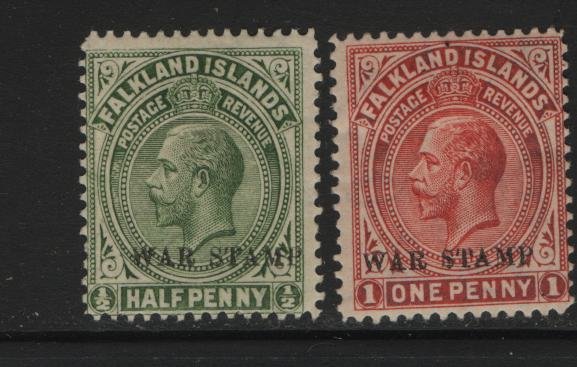 FALKLAND ISLANDS MR1-MR2 HR WAR TAX STAMPS 1918-20 SET