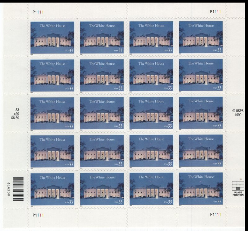 USA, 3445, MNH, SHEETS, WHITE HOUSE