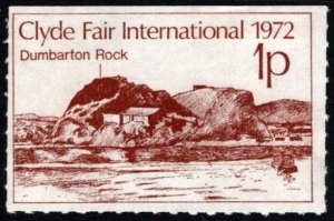 1972 Scotland Poster Stamp 1 Pence Clyde Fair International Dumbarton Rock