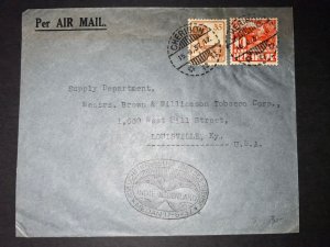 1937 Netherlands Indies Airmail Cover Cheribon to Louisville KY USA