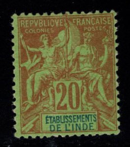 FRENCH INDIA  Scott 9 MH* Nicely centered trivial hinge thin