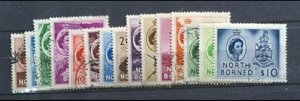 FULL SET OF 15 VALUES NORTH BORNEO 1954 QUEEN ELIZABETH II MNHOG