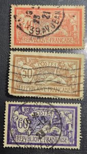 Stamp France 1900 A18 Liberty & Peace #121, 123, 124 used