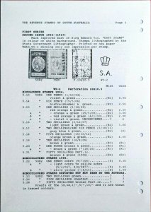 Priced Catalogue of the REVENUE STAMPS OF SOUTH AUSTRALIA Cinderella Fiscal