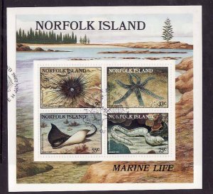 Norfolk Is.-Sc#380a- id9-used sheet on piece-Marine Life-1986-