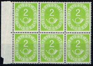 Germany 1951,Sc.#670 MNH, Digits with Posthorn in bloc of 6. cv.€44