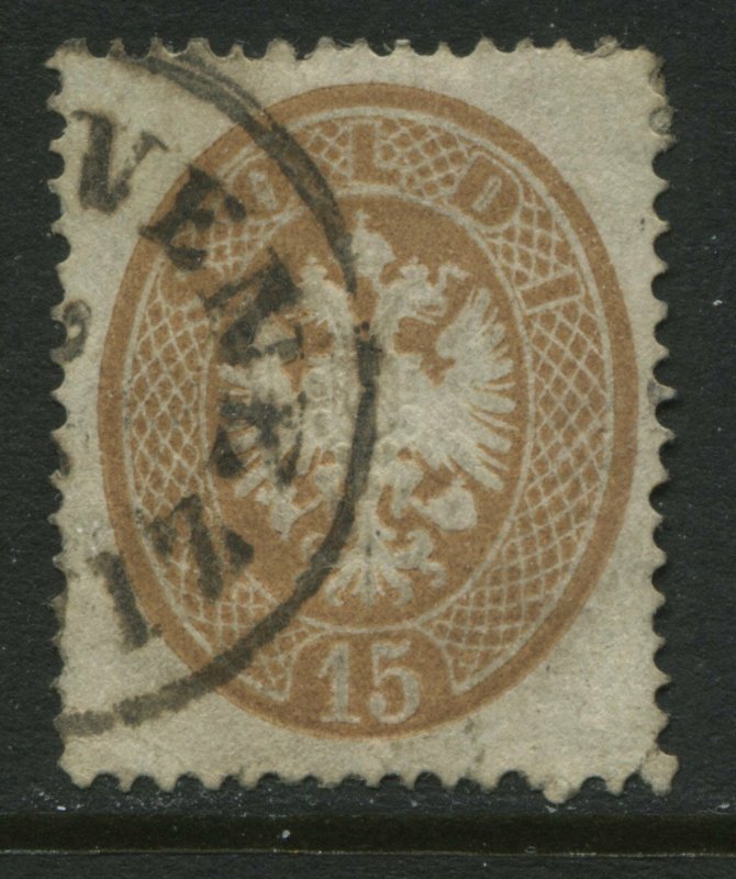 Austria Lombardy Venetia 1863 15 soldi yellow brown used