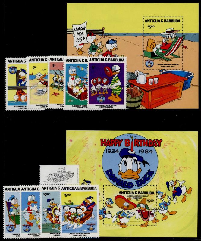 Antigua 808-18 MNH Disney, Caribbean Cruise Holiday, Donald Duck 50th Anniv