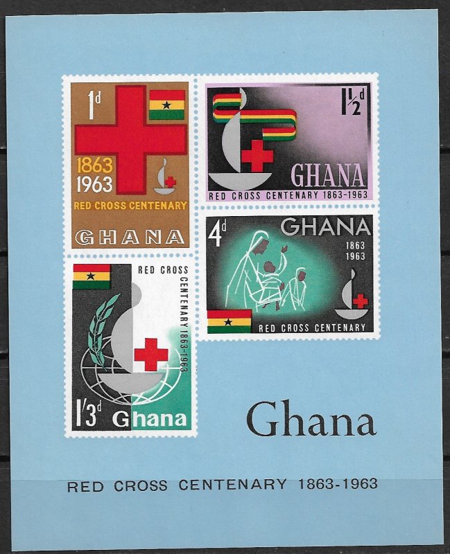 1963 Ghana #142a  International Red Cross 100th Anniversary MNH S/S